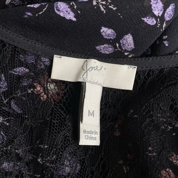 Joie Auggie Dress Silk Floral Lace V Neck Black Blouson Womens Size Medium - Picture 5 of 9
